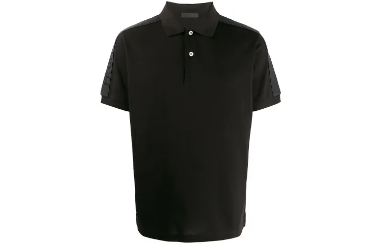 PRADA Polo Shirts Men's Black Polo Collar Moderate Straight Fit