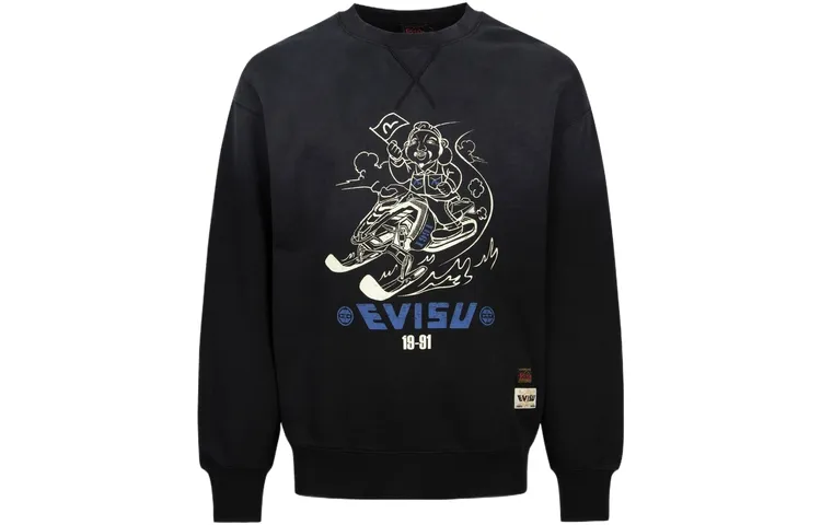 EVISU Sweatshirts Men's Black Crew Neck Moderate Regular