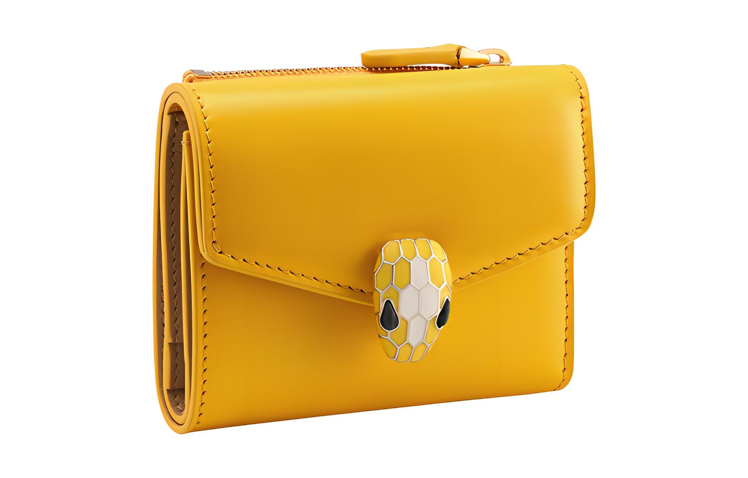 BVLGARI Bvlgari Serpenti Forever classic snake head buckle snap closure three-fold calfskin wallet wallet women's yellow