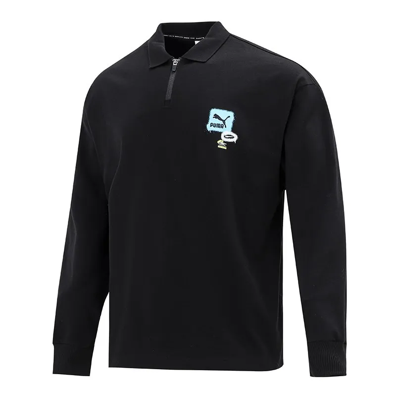 PUMA Polo Shirts Men's Black Polo Collar Moderate Straight Fit