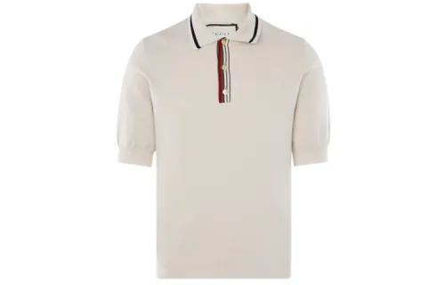 GUCCI Polo Shirts Men's Light Gray Polo Collar Moderate Straight Fit