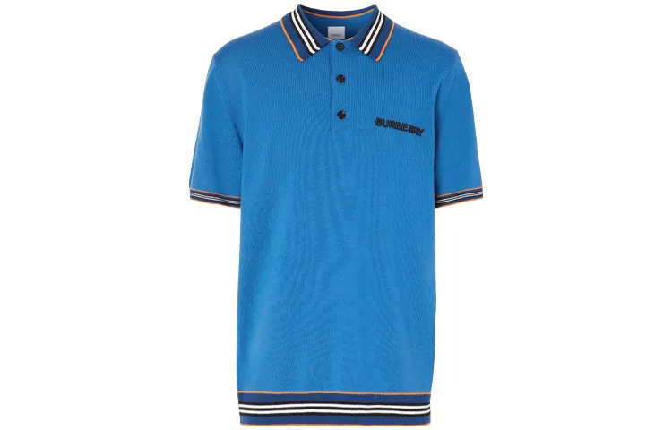 Burberry Polo Shirts Men's Royal Blue Polo Collar Moderate Straight Fit