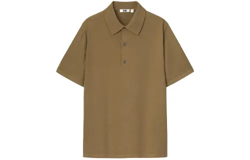 UNIQLO Polo Shirts Men's Brown Black Polo Collar Moderate Straight Fit
