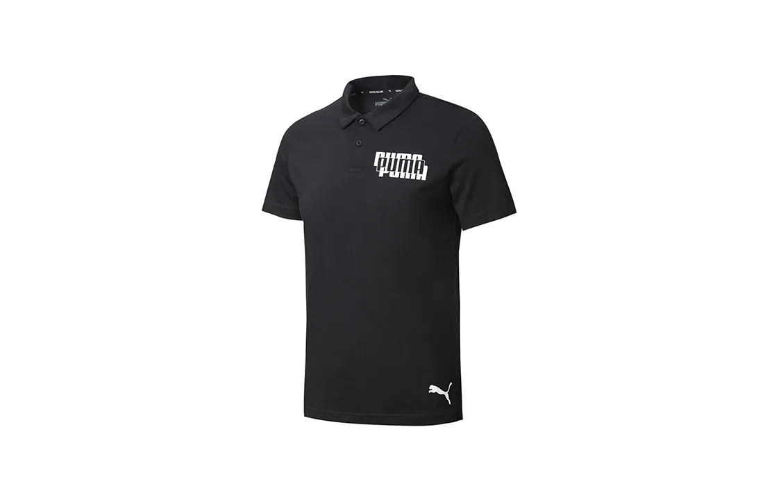 PUMA Polo Shirts Men's Black Polo Collar Moderate Straight Fit