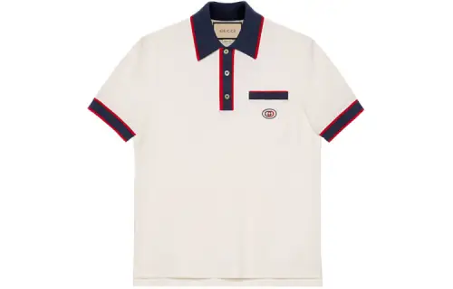 GUCCI Polo Shirts Men's Ecru Polo Collar Moderate Straight Fit