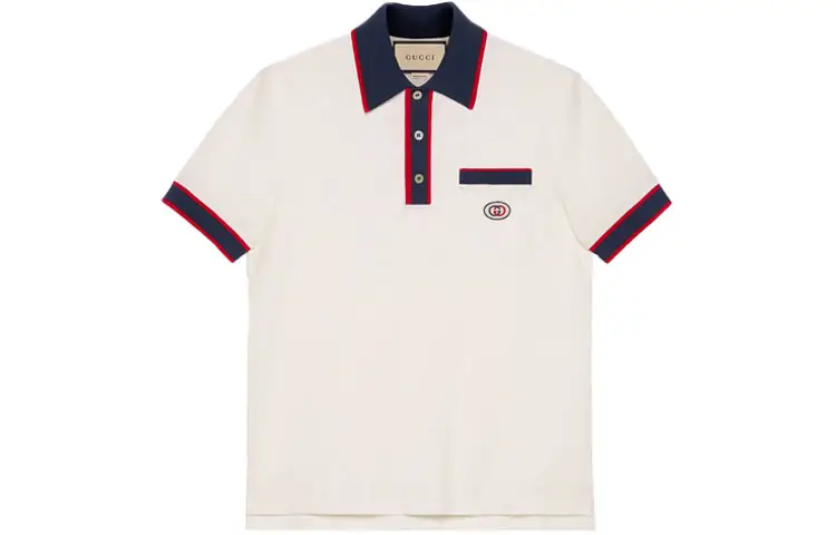 GUCCI Polo Shirts Men's Ecru Polo Collar Moderate Straight Fit