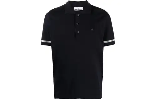 STONE ISLAND Polo Shirts Men's Black Polo Collar Moderate Straight Fit
