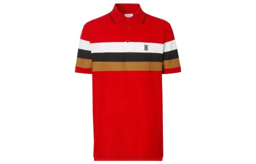 Burberry Polo Shirts Men's Bright Red Polo Collar Moderate Straight Fit