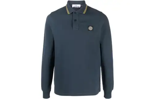 STONE ISLAND Polo Shirts Men's Marine Blue Polo Collar Moderate Straight Fit