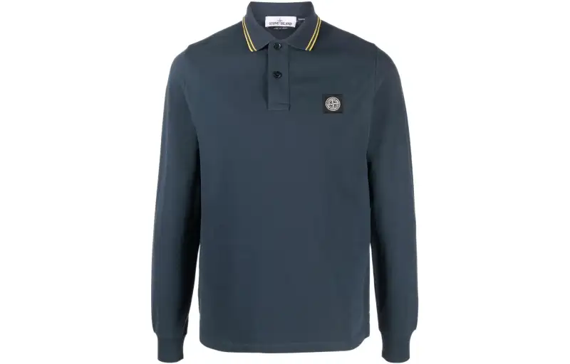 STONE ISLAND Polo Shirts Men's Marine Blue Polo Collar Moderate Straight Fit