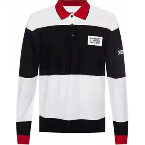 Burberry Polo Shirts Men's Black White Stripes Polo Collar Moderate Straight Fit