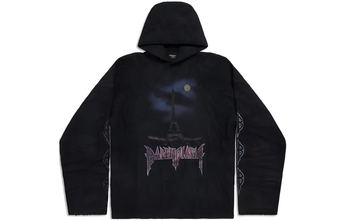 Balenciaga Paris Moon crinkled fleece hoodie