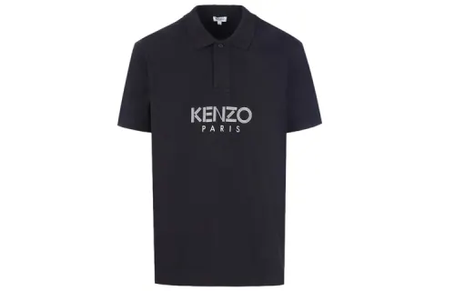 KENZO Polo Shirts Men's Black Polo Collar Moderate Straight Fit