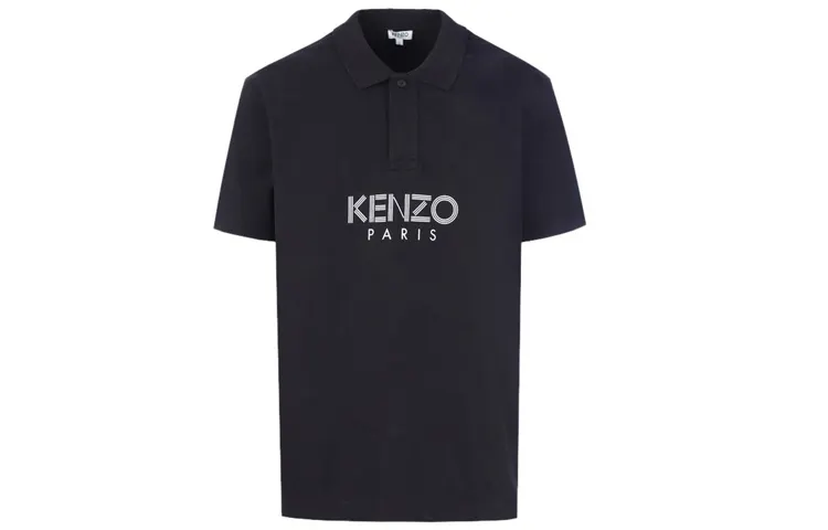 KENZO Polo Shirts Men's Black Polo Collar Moderate Straight Fit