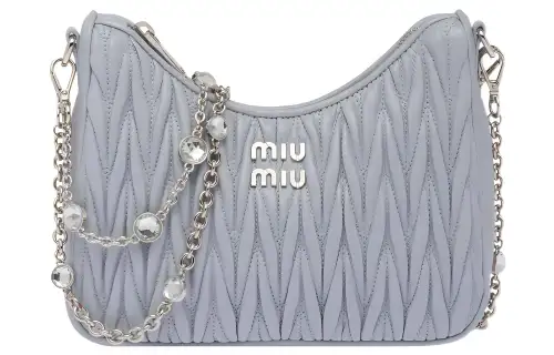 MIU MIU Matelassé Sheepskin Crossbody Bag, Shoulder Bag Women's Light Blue