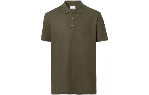 Burberry Polo Shirts Men's Dark Olive Green Polo Collar Moderate Straight Fit