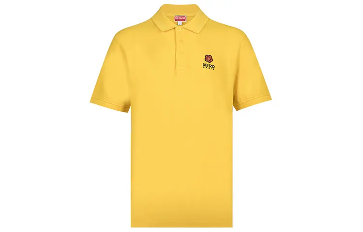 KENZO Polo Shirts Men's Yellow Polo Collar Moderate Straight Fit