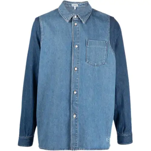 LOEWE Shirts Men's Blue Pointed Collar Moderate Other