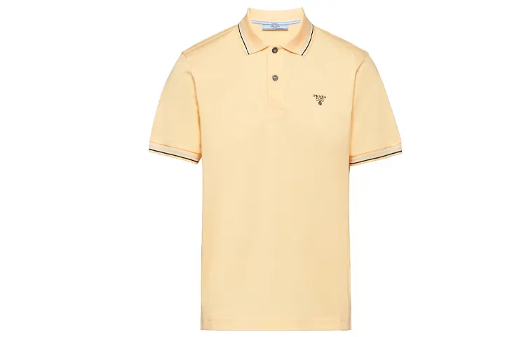 PRADA Polo Shirts Men's Vanilla Polo Collar Moderate Straight Fit
