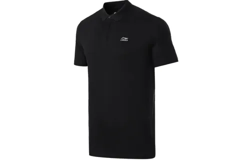 Li Ning Training Series Polo Shirts Men's Black Polo Collar Moderate Straight Fit