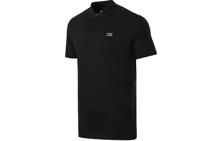 Li Ning Training Series Polo Shirts Men's Black Polo Collar Moderate Straight Fit