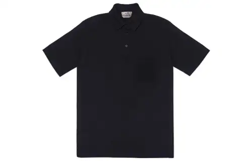 HERMES Polo Shirts Men's Black Polo Collar Moderate Straight Fit