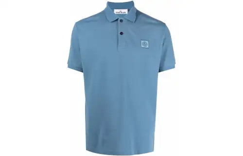 STONE ISLAND Polo Shirts Men's Haze Blue Polo Collar Moderate Straight Fit