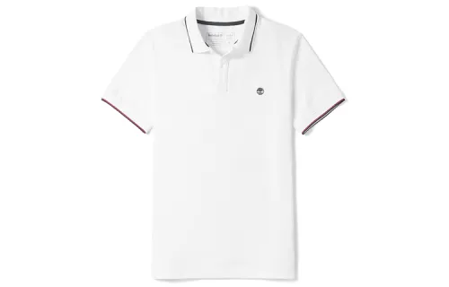 Timberland Polo Shirts Men's White Polo Collar Moderate Straight Fit