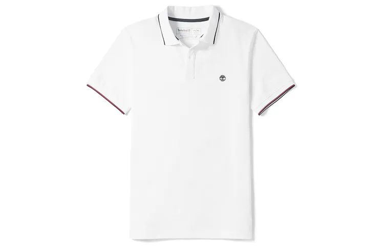 Timberland Polo Shirts Men's White Polo Collar Moderate Straight Fit
