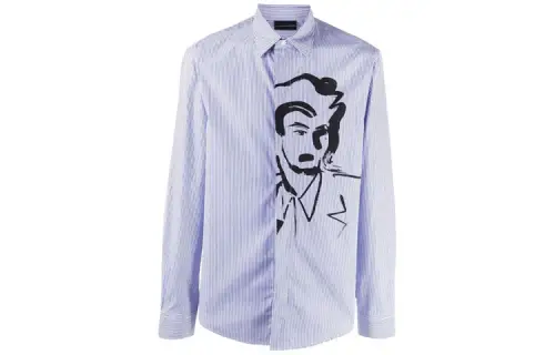 Armani/EMPORIO ARMANI SS21 character painting print striped long-sleeved shirt men's blue