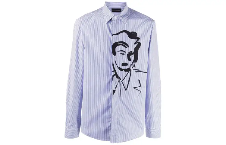Armani/EMPORIO ARMANI SS21 character painting print striped long-sleeved shirt men's blue