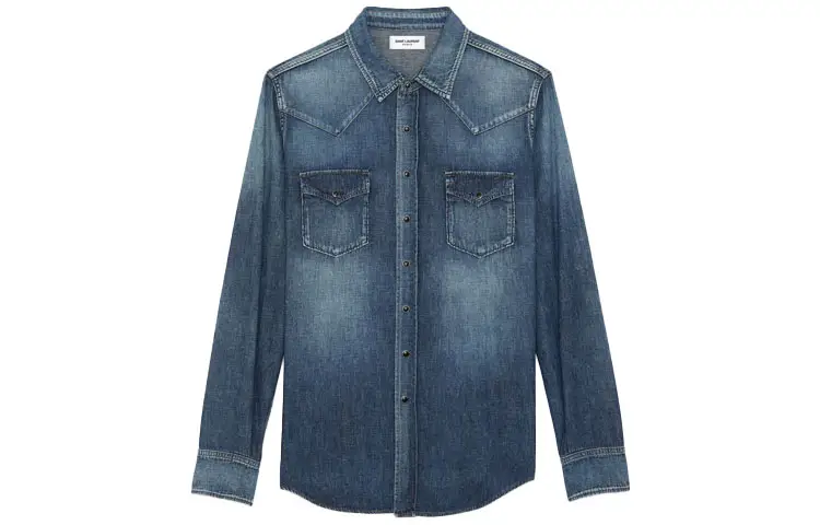 SAINT LAURENT FW21 Shirt Men's Gray Tone Vintage Blue