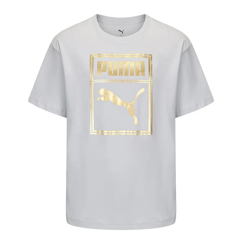 PUMA T-Shirts Unisex Gray Crew Neck Moderate Straight Fit