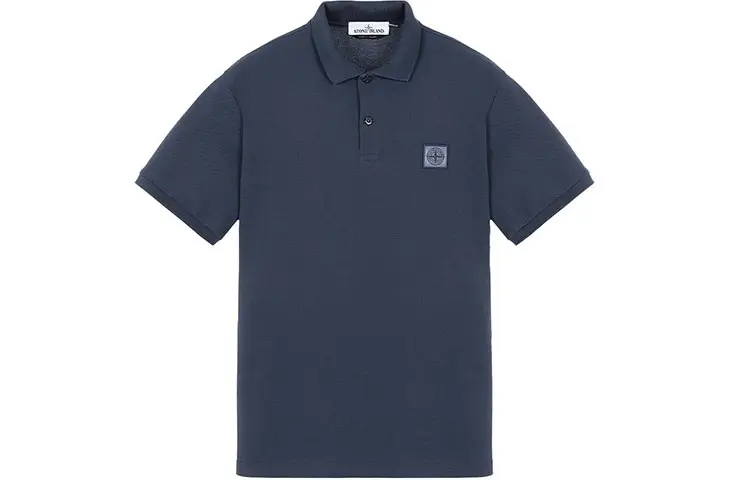 STONE ISLAND Polo Shirts Men's Ocean Blue Polo Collar Moderate Straight Fit