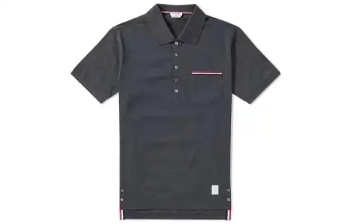 THOM BROWNE Tom Brown SS22 Grosgrain Pique Pique Short Sleeve Polo Shirt Men's Black
