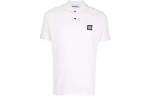 STONE ISLAND Polo Shirts Men's White Polo Collar Moderate Straight Fit