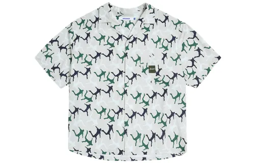 MIND ERROR Shirts Unisex Light Gray Green Cuban Collar Moderate Straight Fit