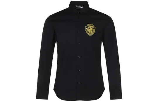VERSACE JEANS COUTURE SS22 Mens Cotton Embroidered Long-Sleeve Shirt Black