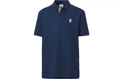 Burberry Polo Shirts Men's Ink Blue Polo Collar Moderate Straight Fit