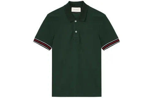 GUCCI Polo Shirts Men's Green Polo Collar Moderate Other