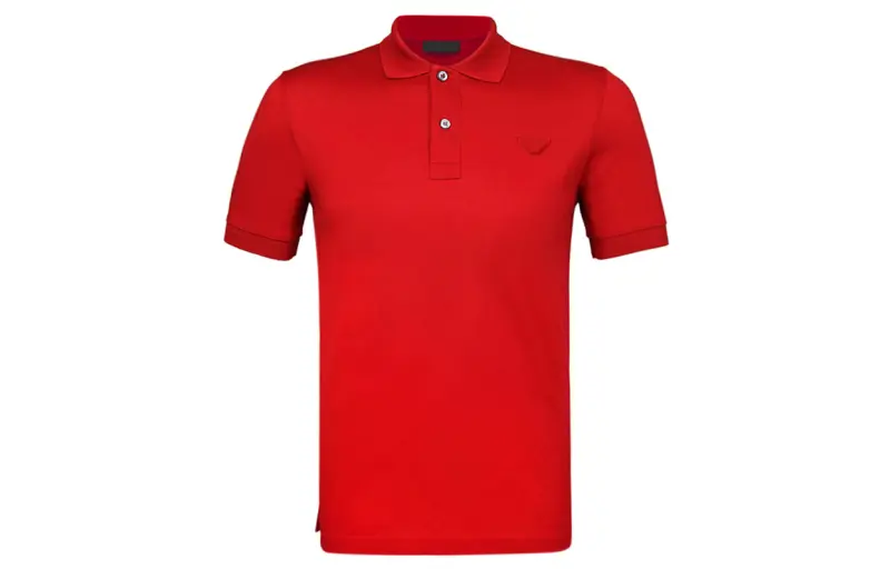 PRADA Polo Shirts Men's Red Polo Collar Moderate Straight Fit