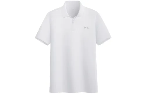 Li Ning Polo Shirts Men's White Polo Collar Moderate Straight Fit