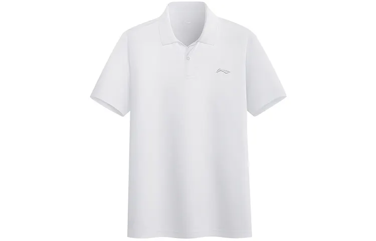 Li Ning Polo Shirts Men's White Polo Collar Moderate Straight Fit