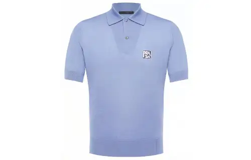 PRADA Polo Shirts Men's Blue Polo Collar Moderate Straight Fit
