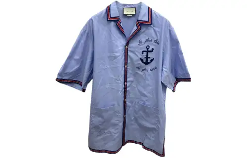 GUCCI Shirts Men's Blue Cuban Collar Moderate Other