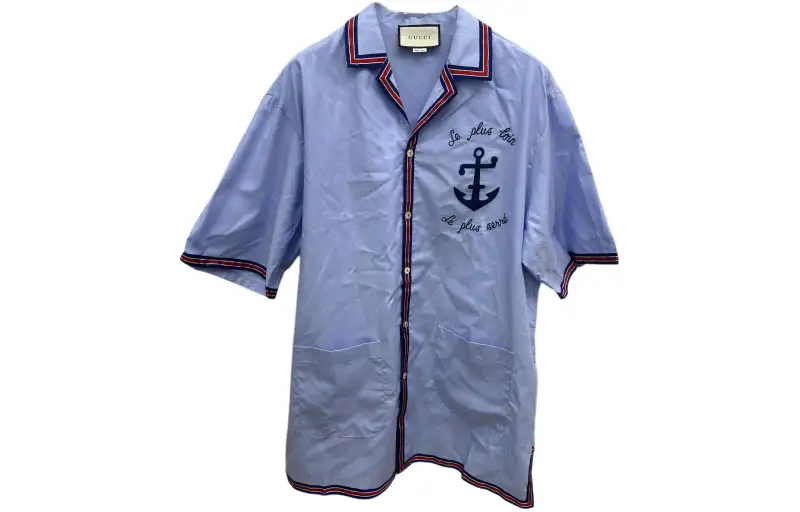 GUCCI Shirts Men's Blue Cuban Collar Moderate Other