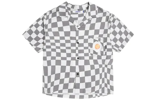 MIND ERROR Shirts Unisex Gray White Cuban Collar Moderate Shirt