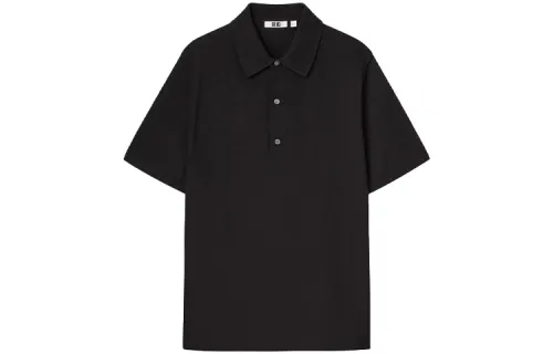 UNIQLO Polo Shirts Men's Black Polo Collar Moderate Straight Fit