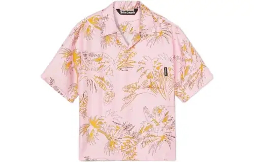 PALM ANGELS Silk Abstract Palms Bowling Shirt