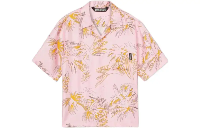 PALM ANGELS Silk Abstract Palms Bowling Shirt